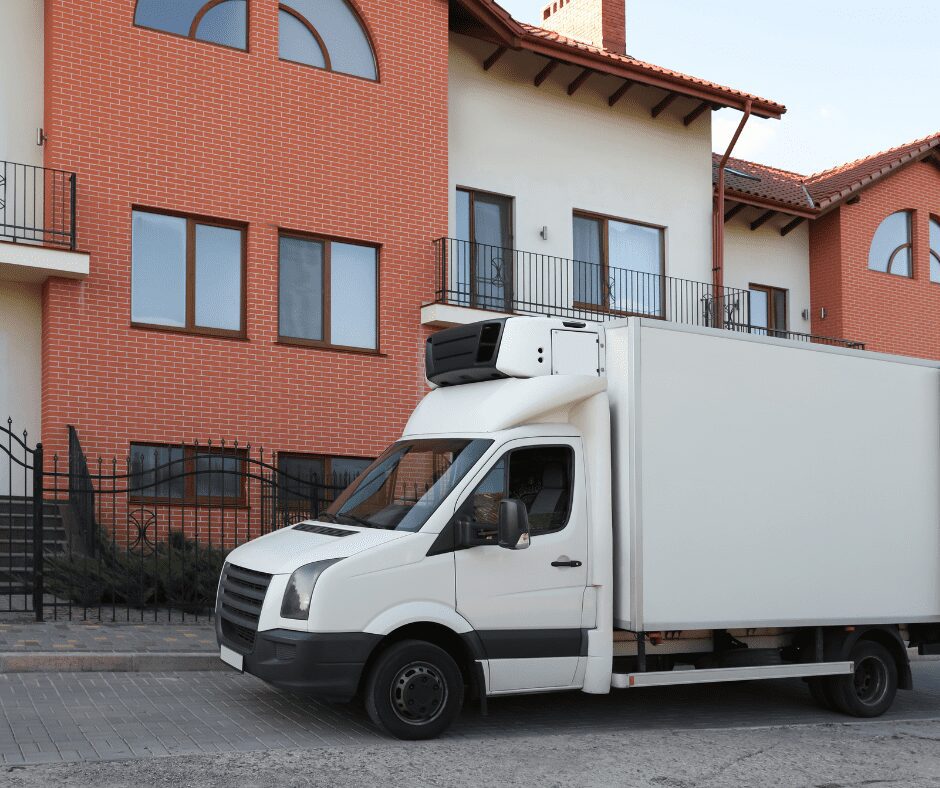 a white van outside a house